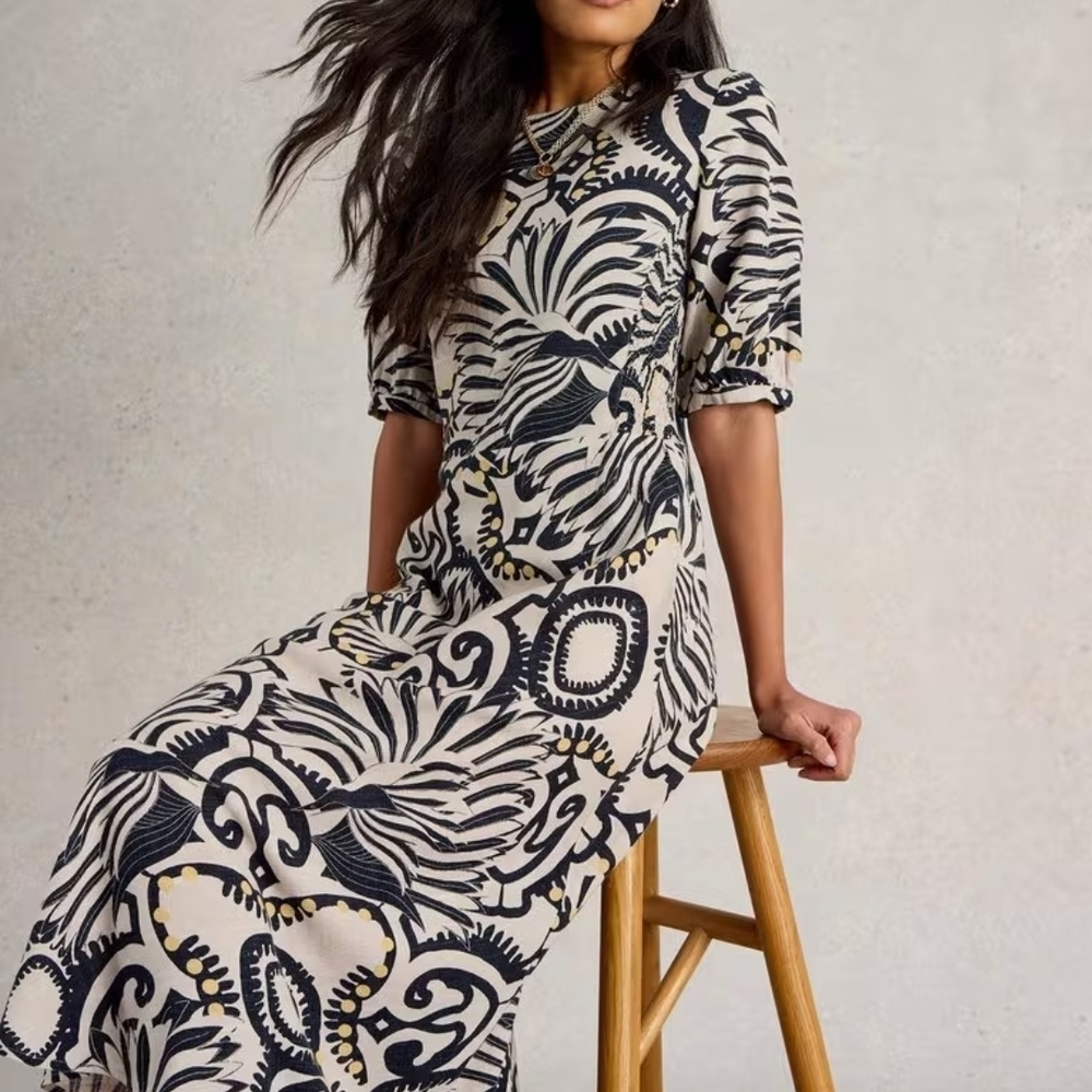 White Stuff Beca Bias Cut Dress Linen Blend Size 6 NWT
